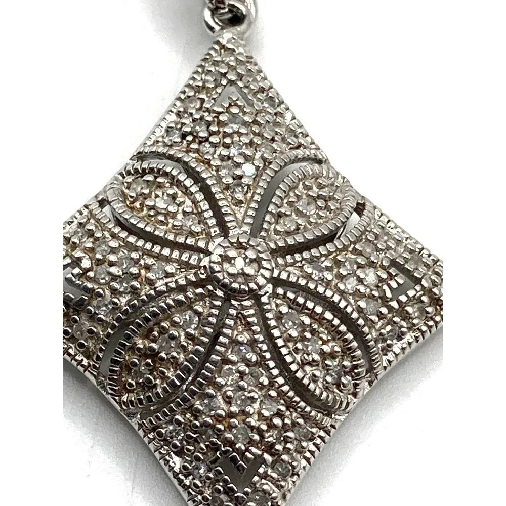 Diamonds Sterling Silver Puffy Necklace Enhancer Pendant 34